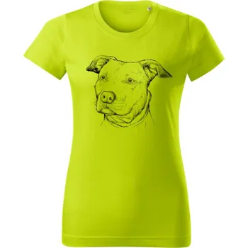 Dámské oblečení Dámské tričko Americký pitbulteriér, kresba Limetková XL