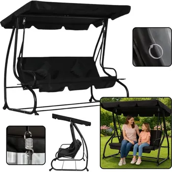 Zahradní houpačka Houpačka Čtyřmístná Zahradní Houpací Stříška Volně Stojící Černá