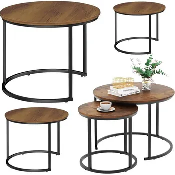 Konferenční stolek Sada kulatých konferenčních stolků 3v1 Vintage přírodní dřevo 51 cm 40 cm 30 cm