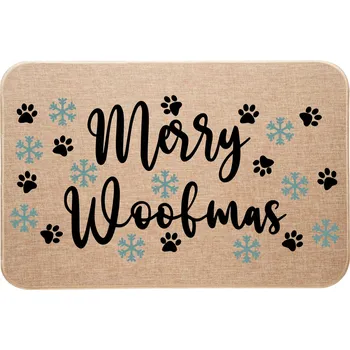 Rohožka Vánoční lněná rohožka ke dveřím pro pejskaře Merry Woofmas