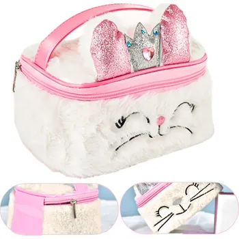 Kosmetická taška Plyšová dětská kosmetická taštička Králíček Brokát Bílá 20cm