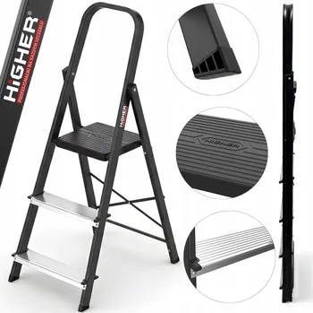 Žebřík Jednostranný ocelový Žebřík pro domácnost, skládací HIGHER 3 stupně, 150 kg
