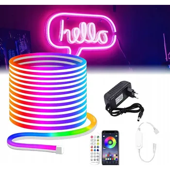 LED osvětlení 5m LED pásek RGBIC NEON FLEX 10W/m 24V Ovládání přes Bluetooth aplikaci + Dálkový Ovladač + napájecí zdroj