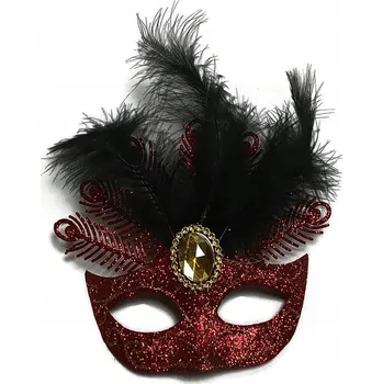 Vánoční dekorace DEKORATIVNÍ ZÁVĚS MASKA BENÁTSKÁ ČERVENÁ VÁNOČNÍ KOULE NA VÁNOČNÍ STROMEK BROKÁTOVÁ