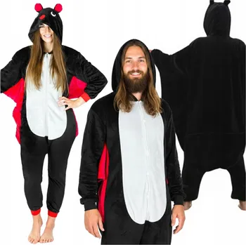 Karnevalový kostým Teplé jednodílné pyžamo kostým teplákovka onesie netopýr Halloween M