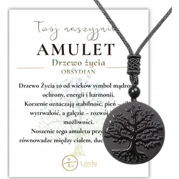 Přívěsek ČERNÝ NÁHRDELNÍK OBYDIAN PŘÍRODNÍ KÁMEN PŘÍVĚSEK PŘÍVĚSEK DŘEVO