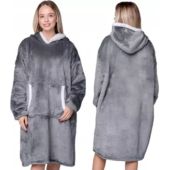 Hřejivá deka s rukávy a beránkem šedá