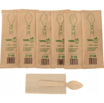 Příbor Dřevěné lžičky balené v papíru (11 cm)