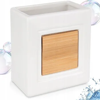 Držák na kartáček Kelímek do KOUPELNY bílý bambusový držák na kartáčky a zubní pastu