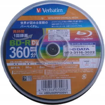 Optické médium Verbatim BD-R DL 50GB x6 Potisknutelné Bílé Matné MID:VERBATIMf balení 10 Ks