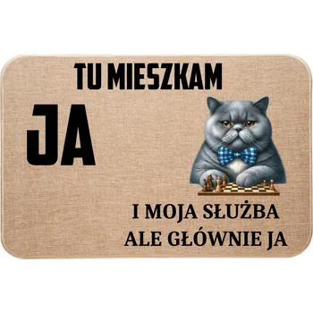 Rohožka Lněná rohožka s kočkou TU MIESZKAM JA I MOJA SŁUŻBA ALE GŁÓWNIE JA 5