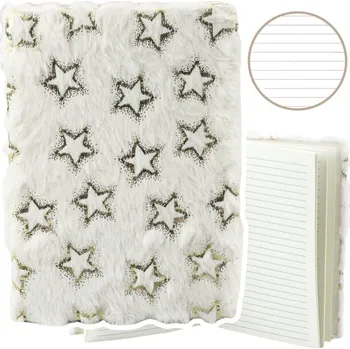 Zápisník Plyšový Zápisník Linkovaný Zlaté Hvězdičky Bílý A5 80 Listů