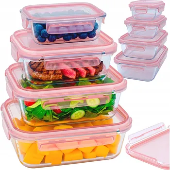 Dóza na potraviny 4x SKLENĚNÉ DÓZY NA POTRAVINY Lunchbox Žáruvzdorné s Hermetickým Víkem