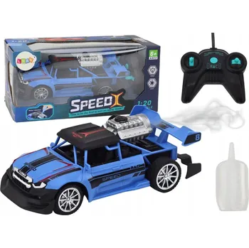 RC model auta AUTO NA DÁLKOVÉ OVLÁDÁNÍ S PILOTEM, KONTROLEREM, DÝMEM, PAROU A SVĚTLY - MODRÉ