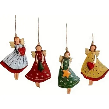 Vánoční dekorace 4 ks Dřevěná vánoční ozdoba ve tvaru anděla 8 cm 2D závěsná dekorace na stromeček Ručně vyřezávané dřevěné andílky Přírodní vánoční výzdoba