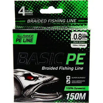 Select šňůra Basic PE 4X Dark Green 0.08 - 0.18mm 150m Průměr-Nosnost: 0.14mm - 6.8kg