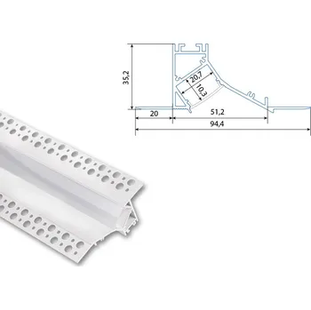 LED páska MCLED Vestavný hliníkový profil AV pro sádrokarton, 35x95mm, včetně mléčného difuzoru, bílý 1m