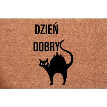 Kokosová rohožka ke dveřím Dobrý den Černá Kočka Dárek Pro Milovnici Koček