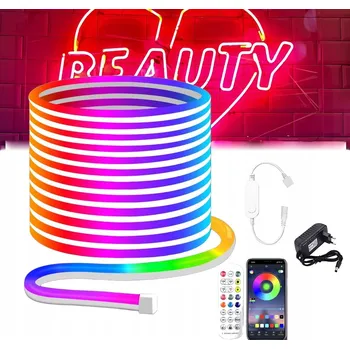 LED osvětlení 5m LED pásek RGBIC NEON FLEX 10W/m 24V Ovládání přes Bluetooth aplikaci + Dálkový Ovladač + napájecí zdroj