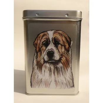 Dóza na potraviny Plechová dóza s obrázkem psa plemene pyrenejský horský pes