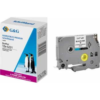 Pásek do tiskárny G&G Schriftband 12mm x 8m sw-ws Komp. m. Brother TZe-S231