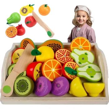 Dřevěná hračka Bezpečný hrací set pro děti - dřevěná zelenina a ovoce na krájení
