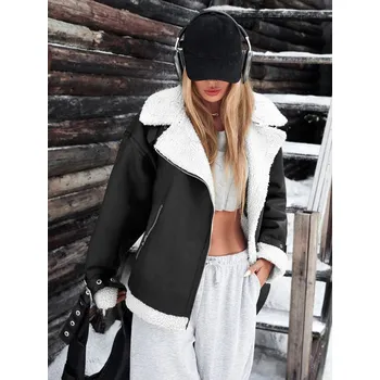 Dámská casual bunda Černá dámská koženková zimní bunda TY5237z Velikost: M