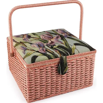 Organizér galanterie Kazeta / košík na šití gobelín, střední, 1 zelená šalvěj světlá pudrová