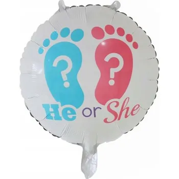 Balónek Fóliový balónek He or She, Baby shower, 45 cm, PARTY SPOT