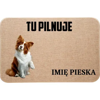 Rohožka LNĚNÁ VSTUPNÍ ROHOŽKA TADY HLÍDÁM + JMÉNO PEJSKA BORDER KOLIE