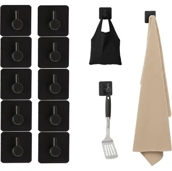 Držák na ručník 10 x samolepicí háček na ručníky na bundy bez vrtání, černá ocel