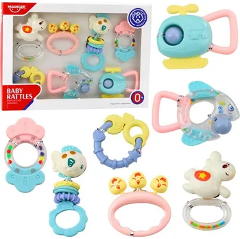 Hračka pro kojence Sada chrastítek kousátka pro miminko pastelové barvy 7 ks