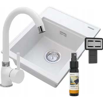 Granitový dřez Jednokomorový granitový dřez Granitan ALOR, bílý