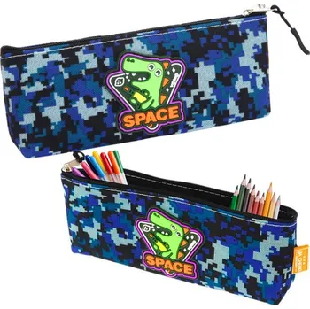 Penál Penál Pouzdro Kosmický Dinosaurus Pixely Modrý 20x8cm
