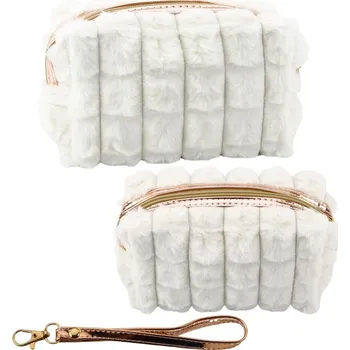 Kosmetická taška Kosmetická taštička plyšová s držadlem prostorná bílá 20 cm