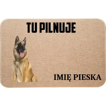 Obraz Lněná rohožka VSTUPNÍ TADY HLÍDÁM + JMÉNO Belgický ovčák Malinois