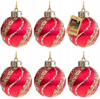 Vánoční dekorace VÁNOČNÍ KOULE POLYSTYRENOVÁ 6 KS VÍNOVÁ ČERVENÁ BROKÁTOVÁ OZDOBA NA VÁNOČNÍ STROMEČEK