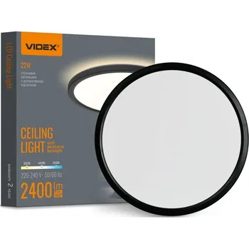LED svítidlo s podsvícením stropní svítidlo VIDEX DL5R 22W 3000K–4000K–5000K Černé