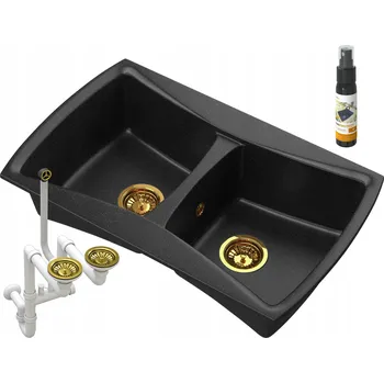 Granitový dřez Dvoukomorový dřez Granitan DOUBLE ZLATÝ černý granitový