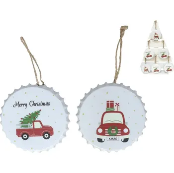 Vánoční dekorace Euro Habitat Plechová miska na zavěšení 12 cm - závěsná dekorace s vánočním motivem, mix vzorů