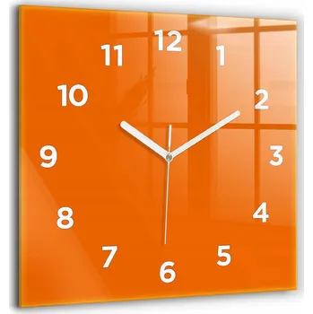 Hodiny Čtvercové Skleněné Nástěnné Hodiny do Obýváku s Grafikou Oranžové 60x60 cm