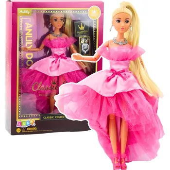 Panenka Anlily Brokátové Plesové Šaty Růžová Pohyblivé Končetiny Blond Vlasy