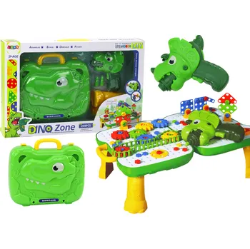 Puzzle Kufr Stolek Sada DIY Puzzle Kostky Dinosaurus Šroubovák 249 dílků