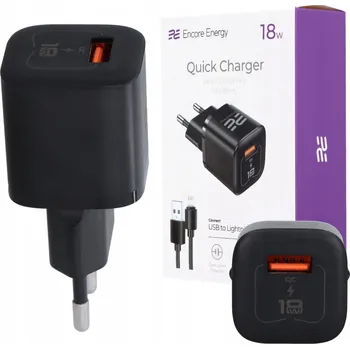 Rychlá nabíječka QC USB + kabel Lightning 100 cm Encore Energy 18W černá
