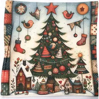 Povlečení POVLEČENÍ NA OKRASNÝ POLŠTÁŘEK VÁNOČNÍ 40x40 cm Stromeček s mašlí