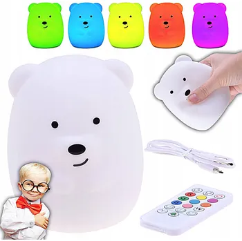 Lampička NOČNÍ LAMPA SILIKONOVÁ MEDVÍDEK LED + DÁLKOVÉ OVLÁDÁNÍ ATMOSFÉRICKÁ DEKORACE DO DĚTSKÉHO POKOJE