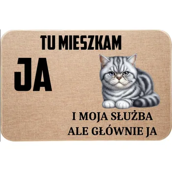 Rohožka LNĚNÁ ROHOŽKA S KOČKOU TADY BYDLÍM JÁ A MOJE SLUŽBA, ALE HLAVNĚ JÁ