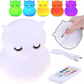 Lampička NOČNÍ LAMPA SILIKONOVÁ SOVA LED + DÁLKOVÉ OVLÁDÁNÍ, ATMOSFÉRICKÁ DEKORACE DO DĚTSKÉHO POKOJE