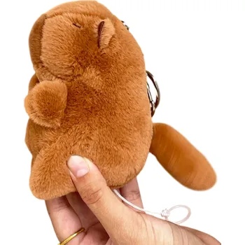 plyšák Plyšová kapibara klíčenka s pohyblivým ocáskem Roztomilý měkký přívěsek na klíče nebo batoh Dekorace pro milovníky zvířat hnědá