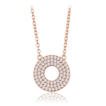 Náhrdelník MINET Luxusní rose gold stříbrný náhrdelník kroužek s bílými zirkony JMAS0314RN45